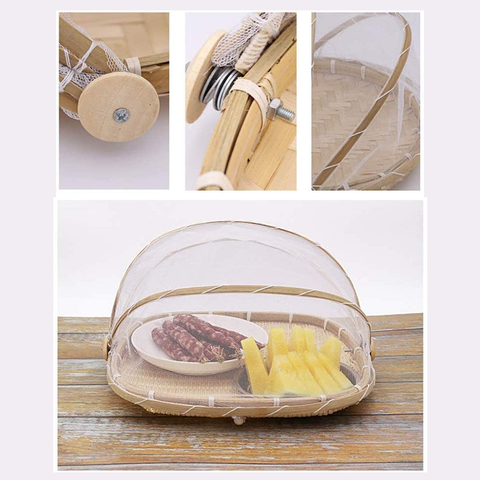 3Pcs Square Bamboo Food Serving Trays with Food Mesh Cover - Willow