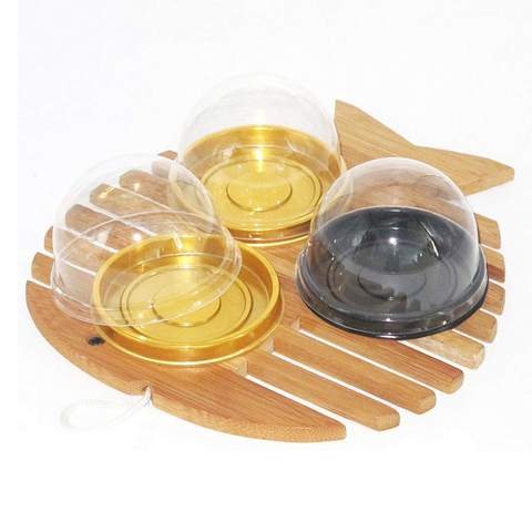 50 pcs Plastic Round Cake Boxes with Transparent Dome  for Mooncake Cake Cheese (Gold Tray)