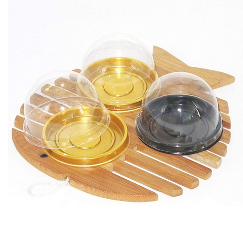 50 pcs Plastic Round Cake Boxes with Transparent Dome  for Mooncake Cake Cheese (Black Tray)