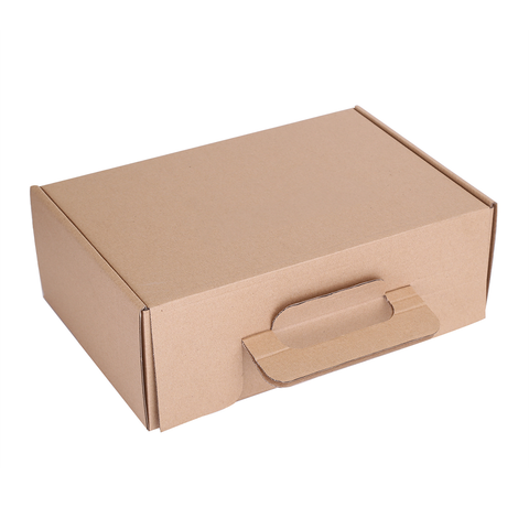 Medium Corrugated Brown Kraft Boxes with Handle  35x25x10 Cm (10Pc Pack) - WILLOW