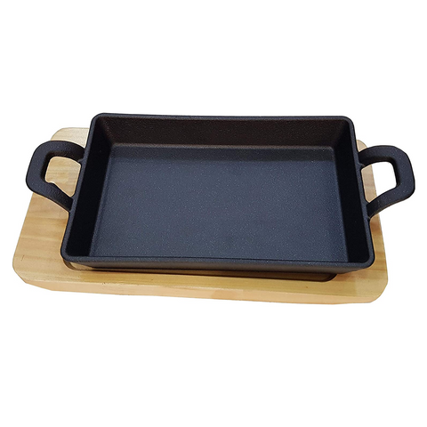 Cast Iron Sizzler Tray with Wooden Base