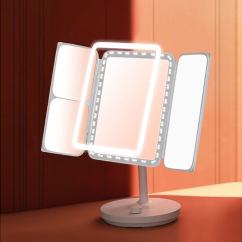 Jordan & Judy Foldable LED Makeup Mirror, Intelligent Time Display, White | NV536W