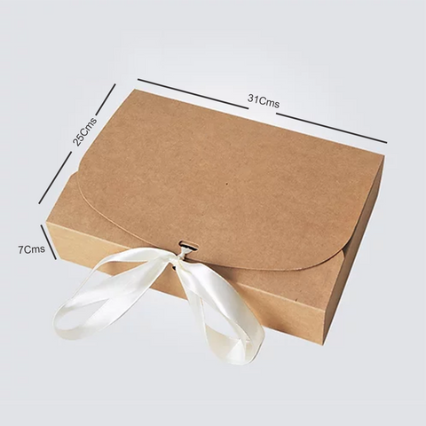 Silk Ribbon Closure Design BROWN Kraft Gift boxes (30x25x8Cms) 10Pc Pack - Brown