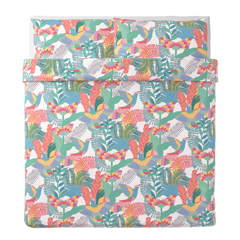Quilt cover and 2 pillowcases, white, multicolour, 240x220/50x80 cm - SKOGSFIBBLA