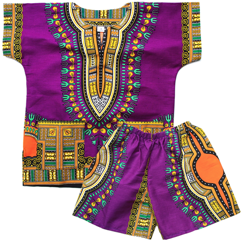 Children Traditional Colourful African Dashiki Thailand Style with Shorts (Yellow) - Tribe