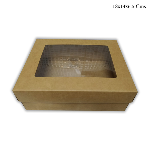 WILLOW Kraft Paper Gift Packaging Box with PVC Clear Window Wedding Favor 12Pc Pack (13x13x6Cms)