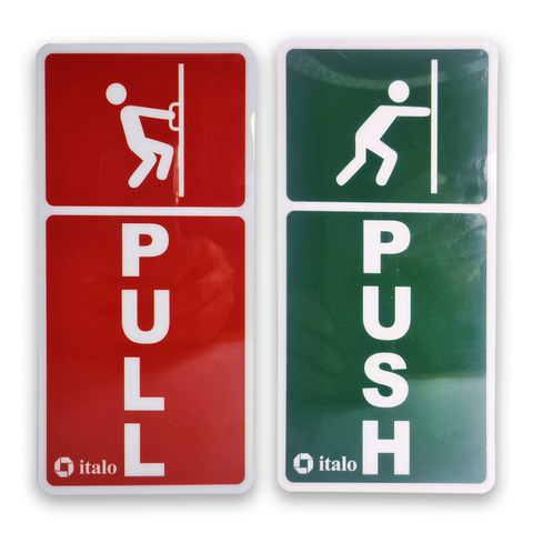 White,Green and Red, Self Adhesive Vinyl Push Pull Sign Stickers - 1 Pair (Pull and Push)