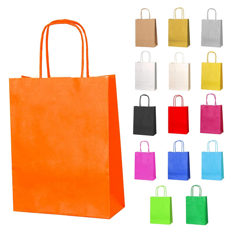 12pc Kraft Paper bags with twisted paper handle Size : 26x21x11cm Red - Willow