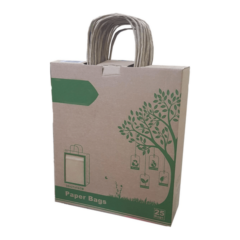 Kraft Paper Bags Pack of 25 Pieces (33x27x12cms) Brown - WILLOW