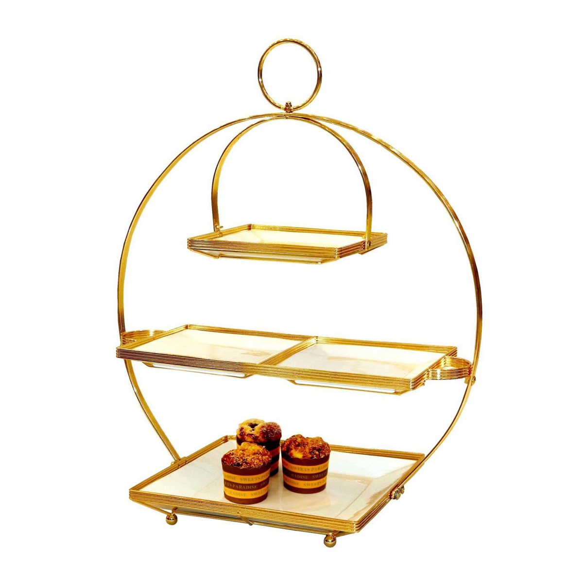 4 Tier Dessert Plate Set with Stand 19x19cm / 29x29cm, Gold - SquareDubai