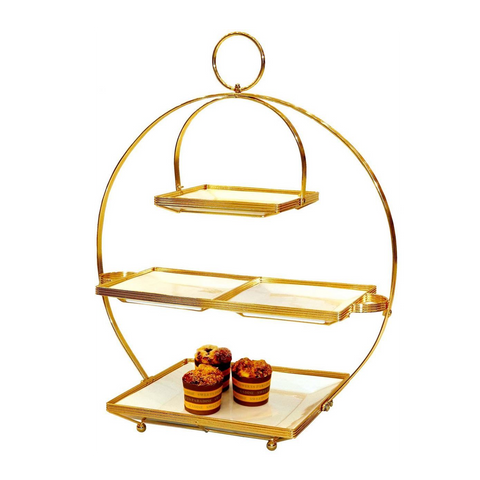 4 Tier Dessert Plate Set with Stand 19x19cm / 29x29cm, Gold - SquareDubai