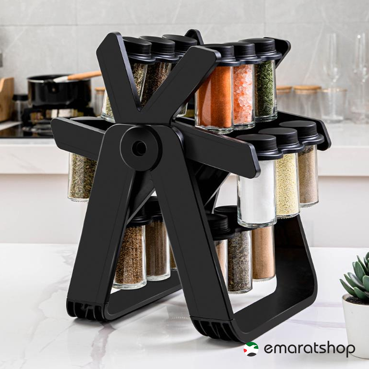 360 Revolving Ferris Wheel Spice Rack and Jars Countertop Organizer W Emaratshop