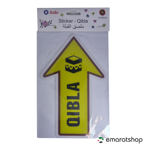 Qibla Sign  on Hard PVC With Peel Off Sticker 20x13 Cms Yellow/Black