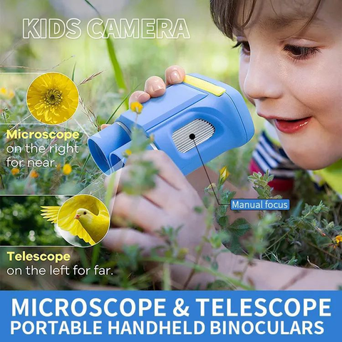 Emma Portable Two Lenses Kids Microscope with Binocular, 2 inch Screen for 3-12 Years