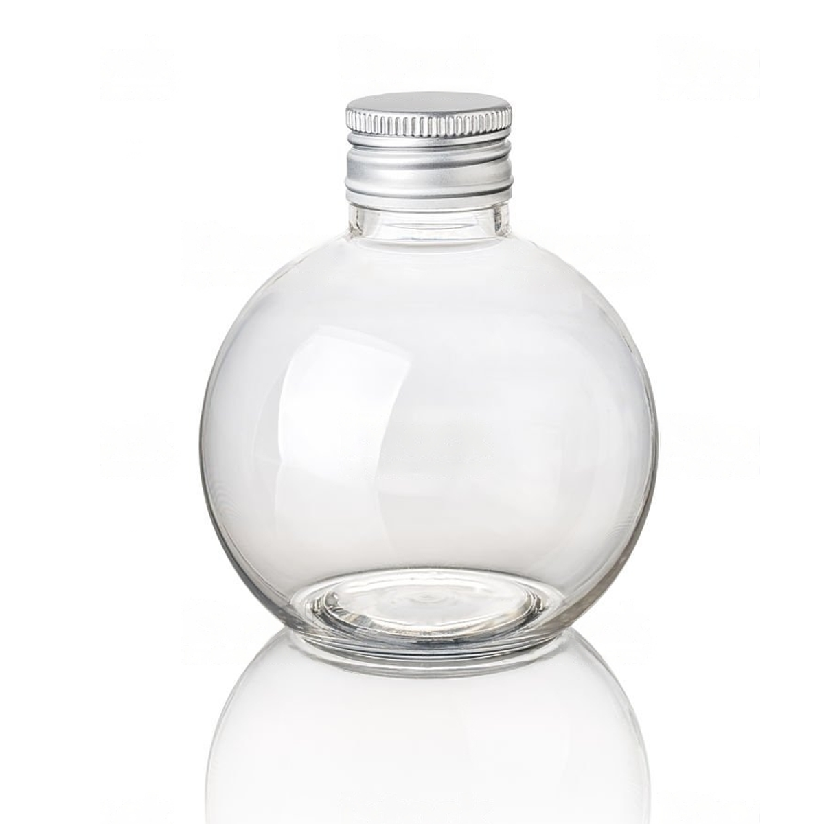 12Pc Pack 250ml Clear PET Sphere Bottle with 24mm Silver Screw Cap 8x8 cms  - Willow