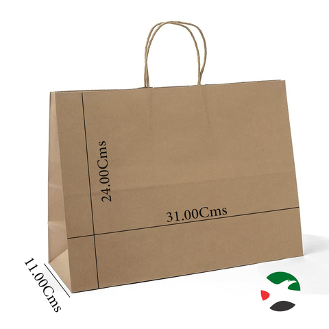 12pc Kraft Paper Bags with Twisted Paper Handle Size : 31x24x11cm - Willow