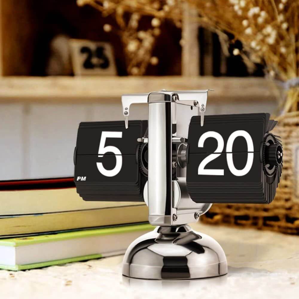 Olmecs Retro Vintage Flip Desk Clock Home Décor Ideal for Home Office - White
