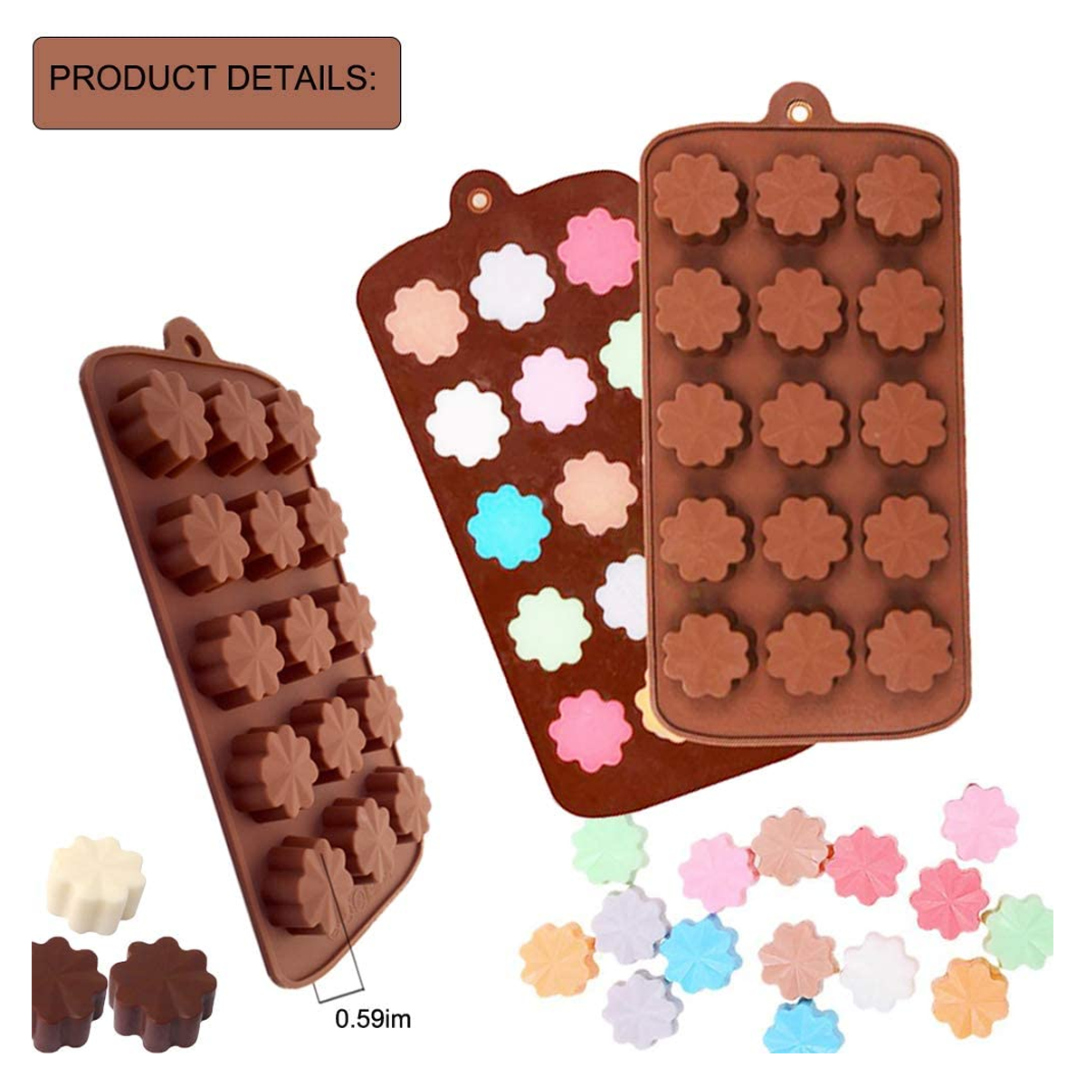 6 Pack Silicone Candy Molds，in Shape of Rose, Tulip, Sunflower, Lotus Etc, Food Grade Silicon Mold