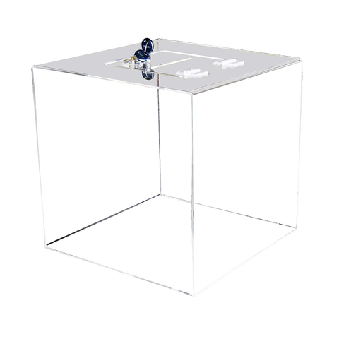 Olmecs Table top clear Acrylic Raffle Box 25x25x25Cm with Lock and key