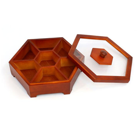 Hexagonal Wooden Candy Tray 7 Section