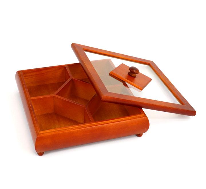 Square Wooden Candy Tray 5 Section