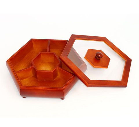 Hexagonal Wooden Candy Tray 4 SectionS