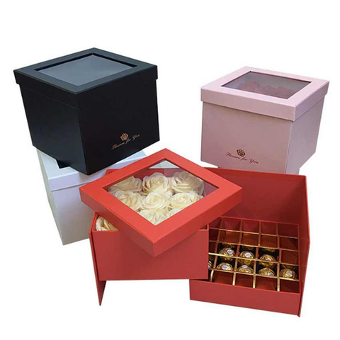 Empty Transparent PVC Cover Double Decker Flower Chocolate Gift Box