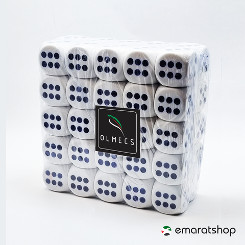 Olmecs Set of 50 Large Opaque Jumbo Dice - White with Black & Red Pip - 25mm