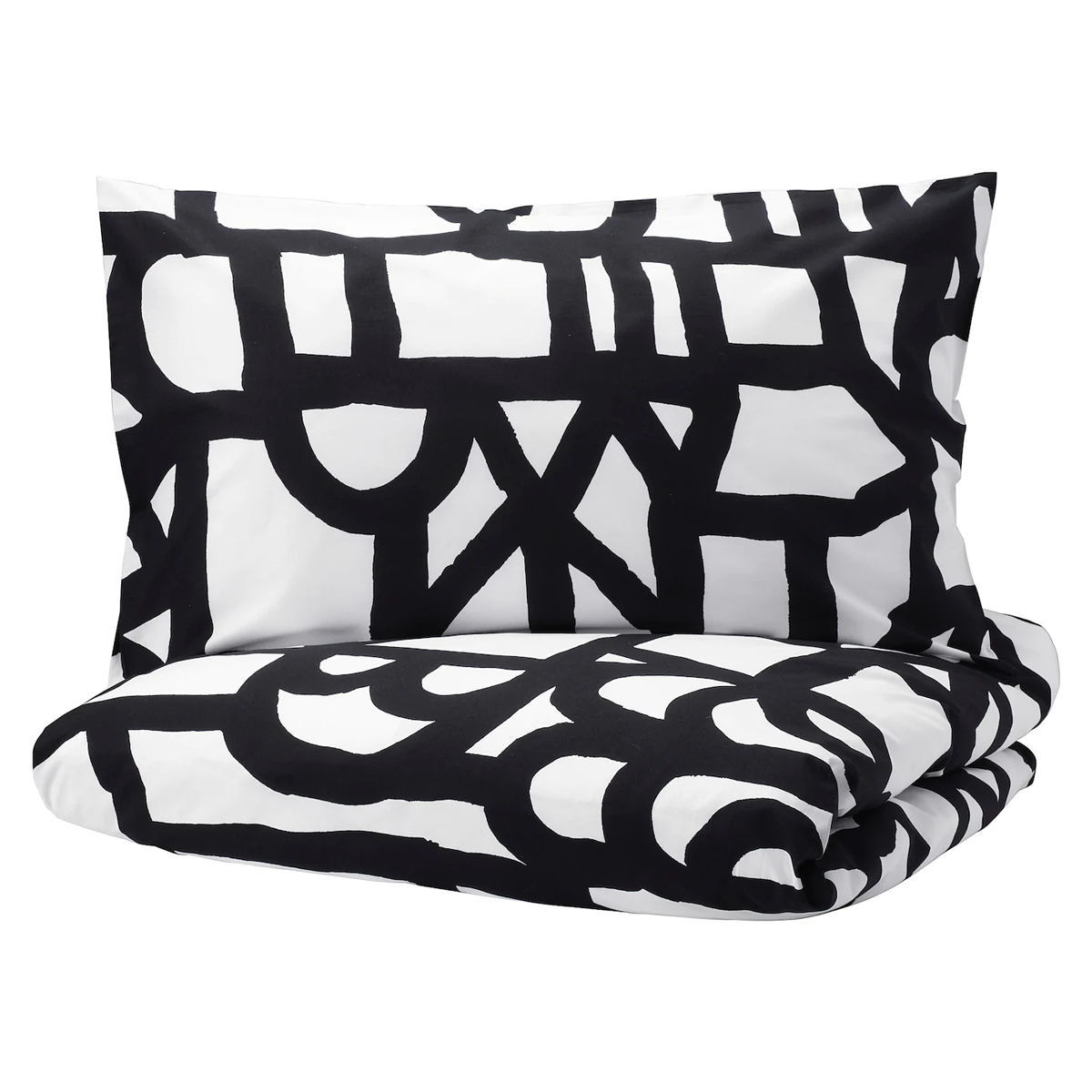 Quilt cover and pillowcase, white, black, 150x200/50x80 cm - SKUGGBRÄCKA