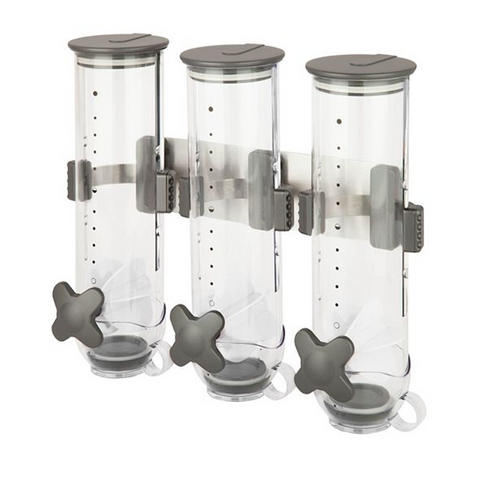 Wall Mount Triple Cereal Dispenser Dry Food Dispensing Cylinders 13-Oz.