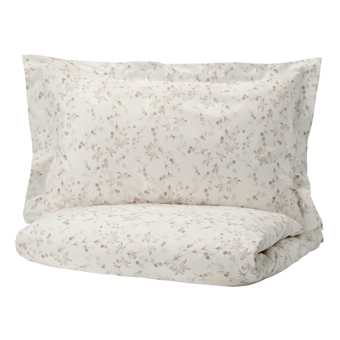 Quilt cover and 2 pillowcases, white, light beige, 240x220/50x80 cm - STRANDFRÄNE