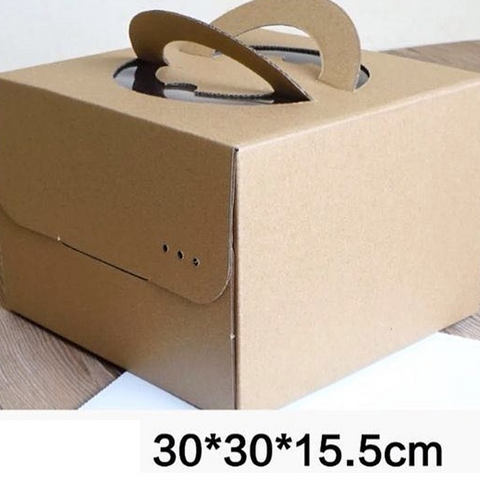 Large Brown Kraft Cake boxes with Window & Handle (21 x 21 x 15 Cms) 12Pc Pack