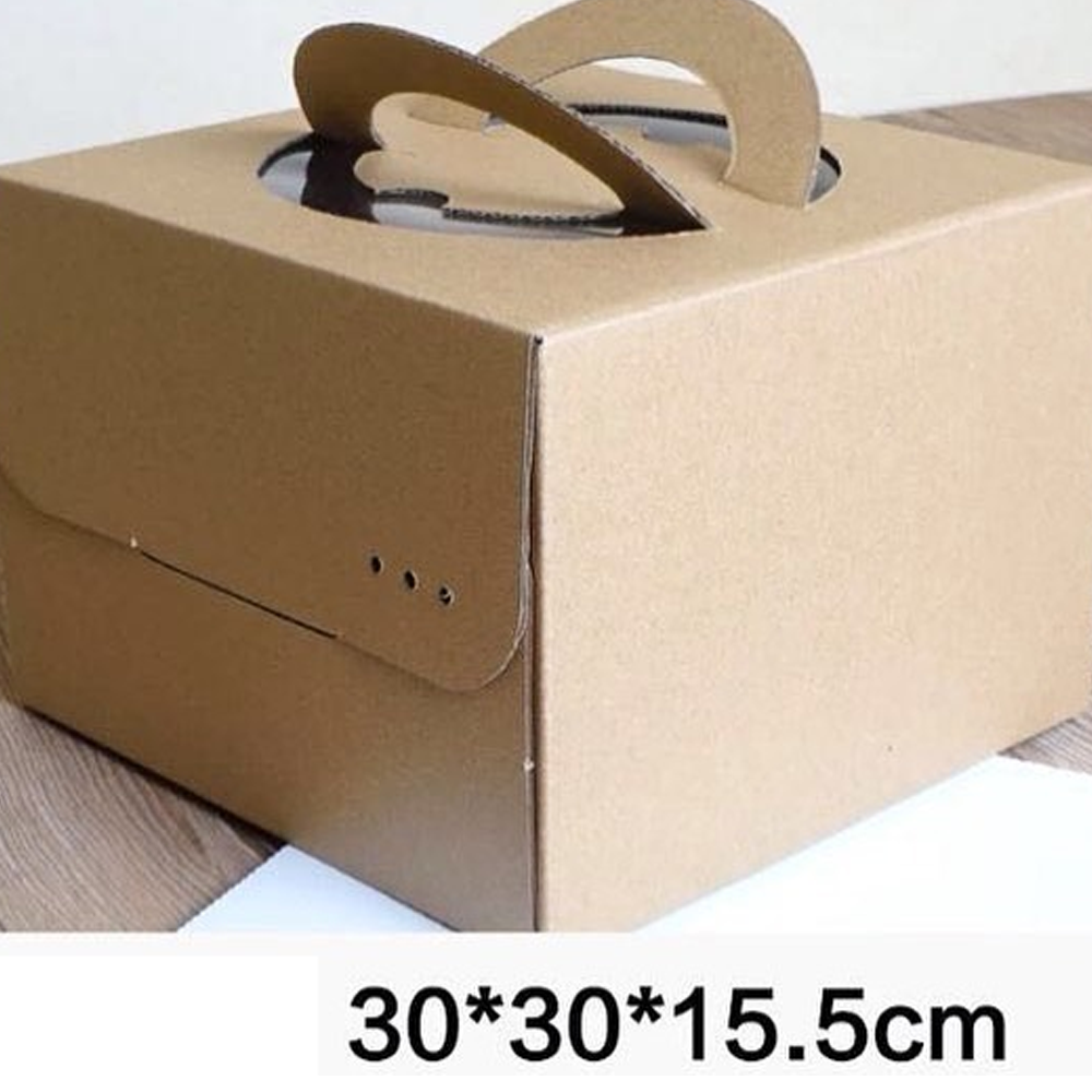 Medium Brown Kraft Cake boxes with Window & Handle ( 30 x 30 x 15.5 Cms) 10Pc Pack