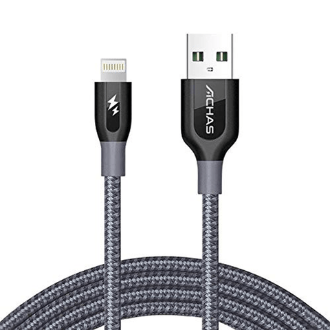 Achas Lightning Power cable 1.8 Mtrs,  Braided Charging Cable for ios Devices (white)