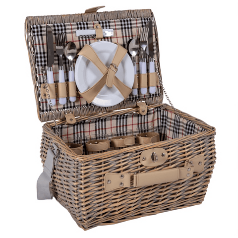 Willow Picnic Basket with Dining Tools for 4 People (Pink)