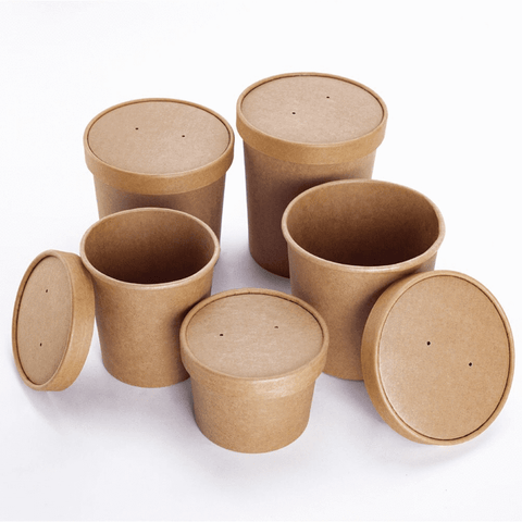 Brown Kraft Paper Cup with Cover for Ice Cream / Soup (50Pcs Pack)