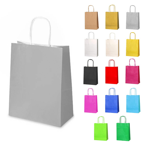 12pc Kraft Paper bags with twisted paper handle Size : 26x21x11cm Grey - Willow