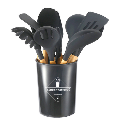 Non-stick Silicone Utensils Set | Wooden Handle Spatula