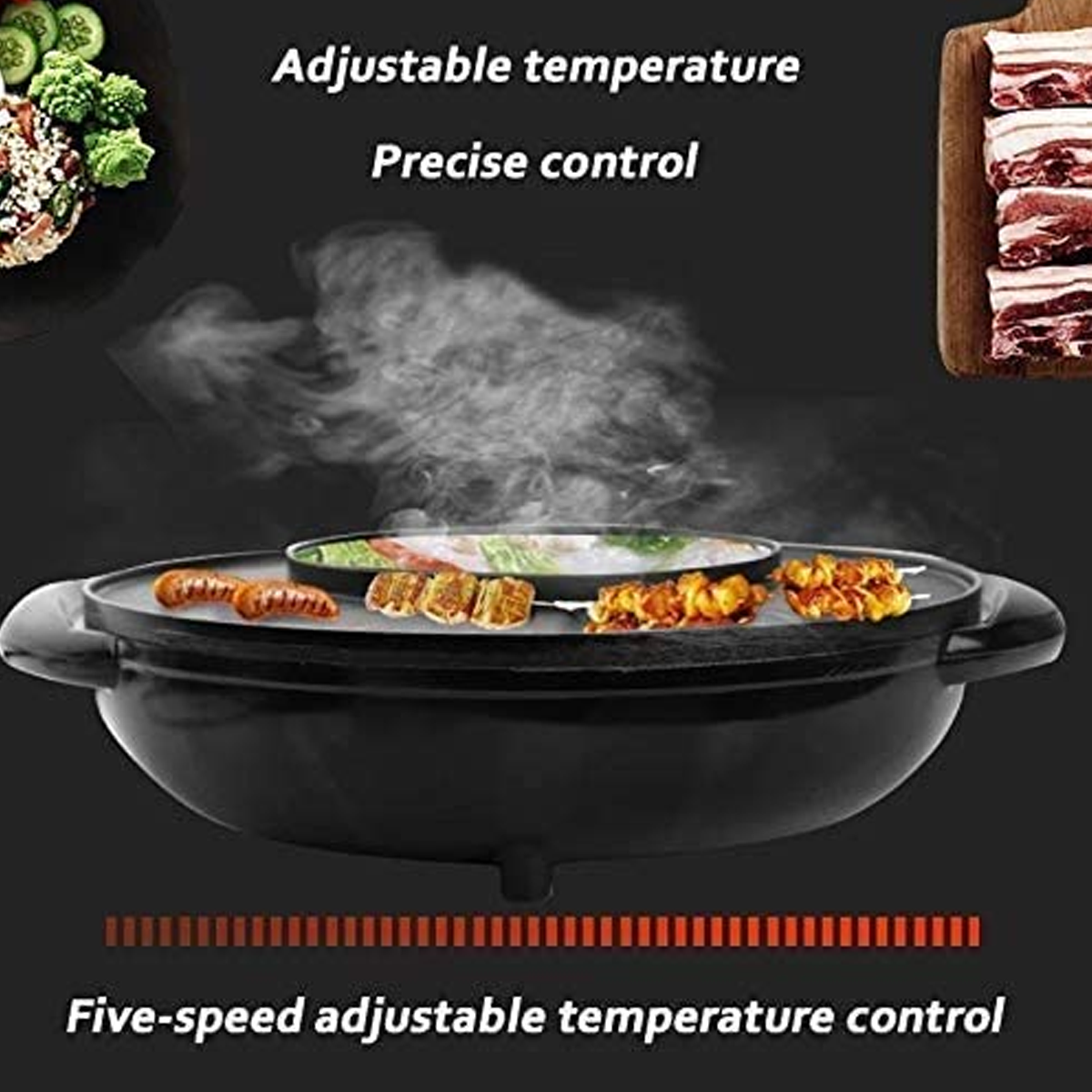 Aoran Korean 2 in 1 Indoor Electric BBQ Grill Smokeless Pan Hot