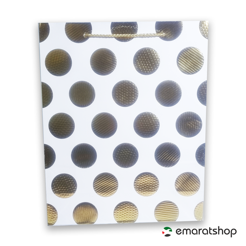 Polka Dot Gift Bags 4 Different Colors in a Pack With Gold Foil (26x32x10 Cms) (12Pcs Pack)