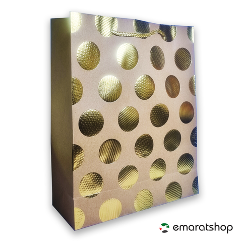 Polka Dot Gift Bags 4 Different Colors in a Pack With Gold Foil (26x32x10 Cms) (12Pcs Pack)