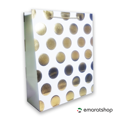 Polka Dot Gift Bags 4 Different Colors in a Pack With Gold Foil (26x32x10 Cms) (12Pcs Pack)
