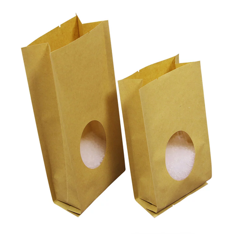 100Pc Pack Kraft Paper Bag Stand up Pouch with Oval Window Hi Grade Quality Paper Size (24 X 10 X 6.5Cms)