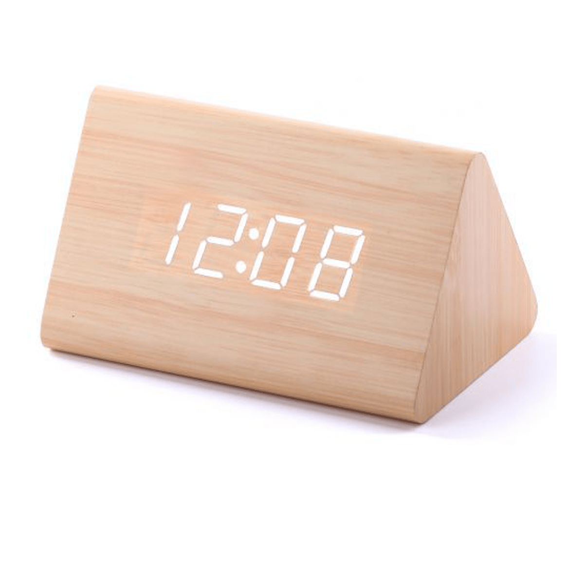 LED WOOD GRAIN ALARM CLOCK WITH  DISPLAY - Small triangle