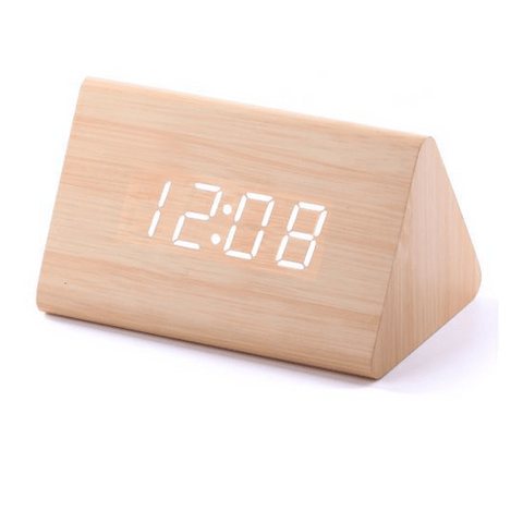 LED WOOD GRAIN ALARM CLOCK WITH  DISPLAY - Small triangle