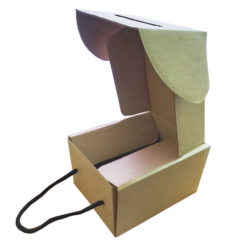 100Pc Pack Kraft Paper Box with Rope Handle 17x17x10Cm - Willow