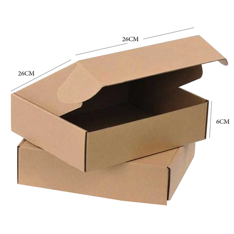 Kraft Paper Box Brown Corrugated Carton 26 x 26 x 6 Cm (10Pc Pack) - Willow