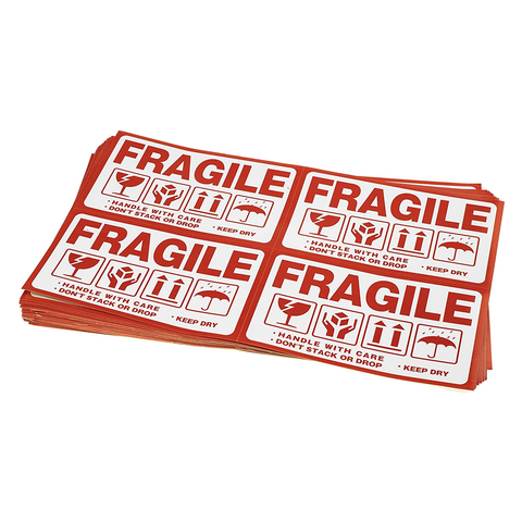 Fragile - Shipping Box Warning Stickers 12 x 8Cms 50Pc Pack - Willow