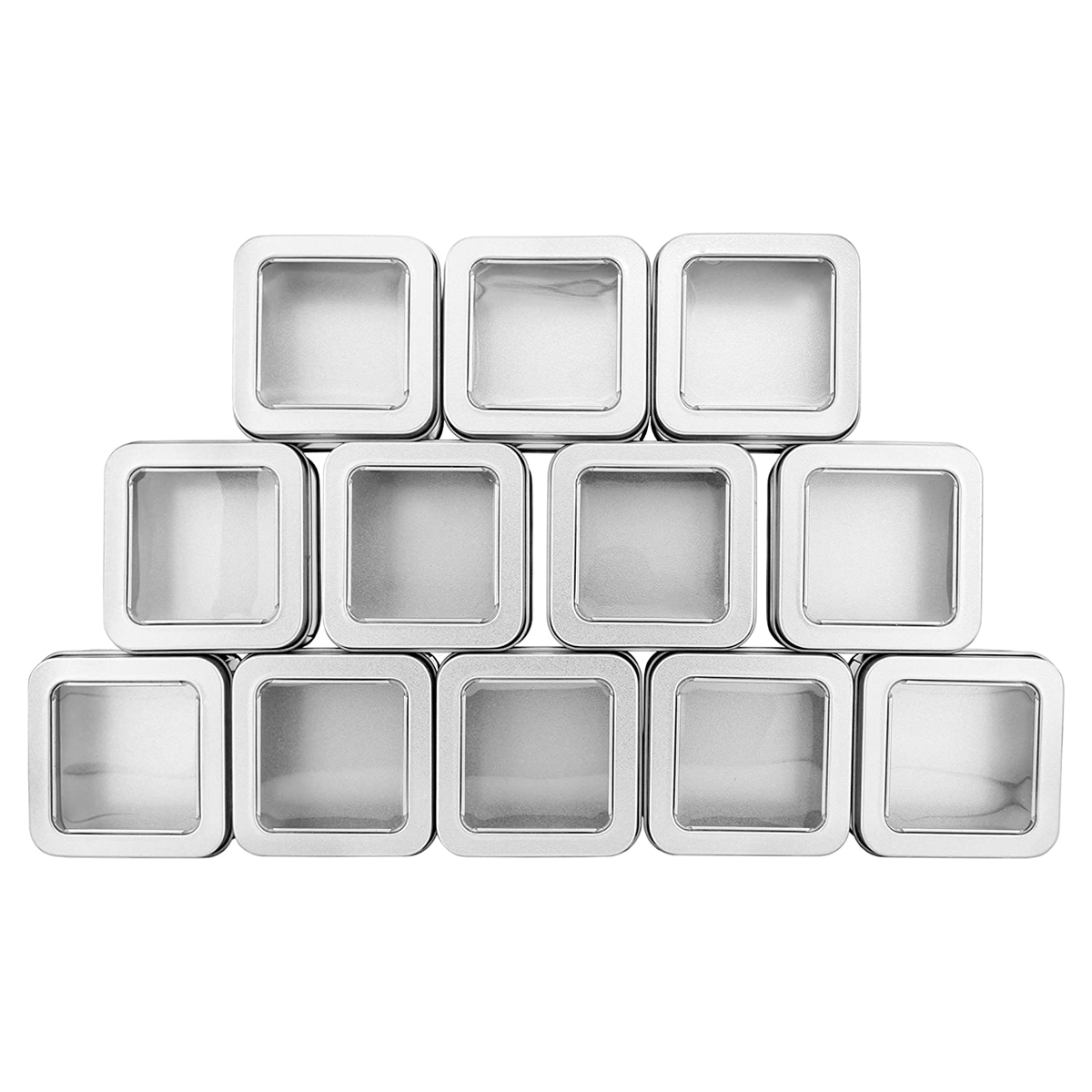 Square Silver Metal Tins with View Window (12-Pack) - Willow