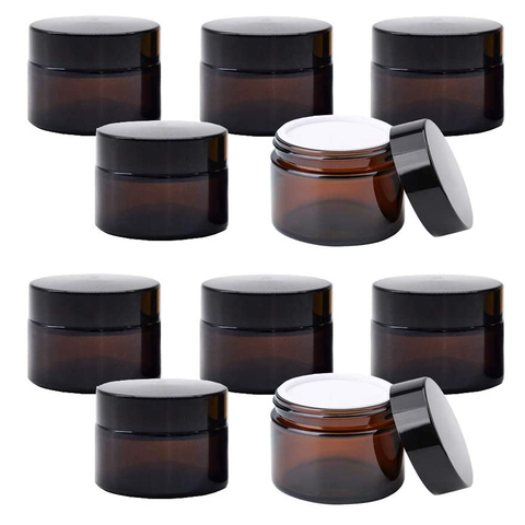 12 Pieces Empty Refillable Dark Brown Glass Makeup Jar with Black Screw Lid 10ml - Willow
